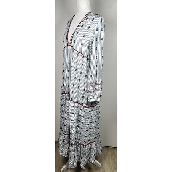 Zara Medium Tiered Contrasting Detail V-Neck Puff Sleeve Blogger Boho Maxi Dress - Picture 5 of 8